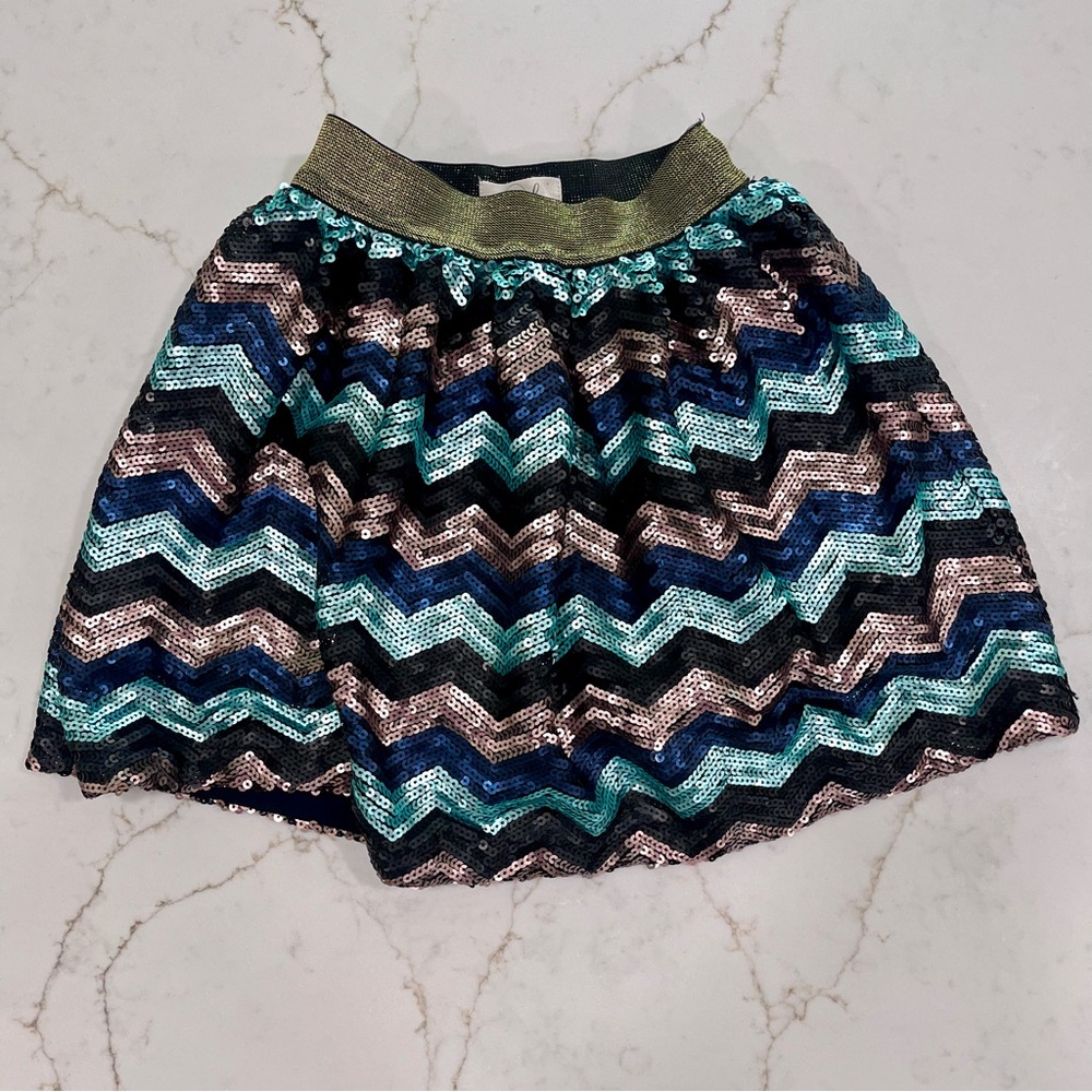 🎄 Peek Girls Sequin Skirt 6/7 – Chevron Holiday Party Skirt, Festive Multicolor